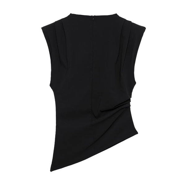 Pleated Decorative Padded Shoulder Top