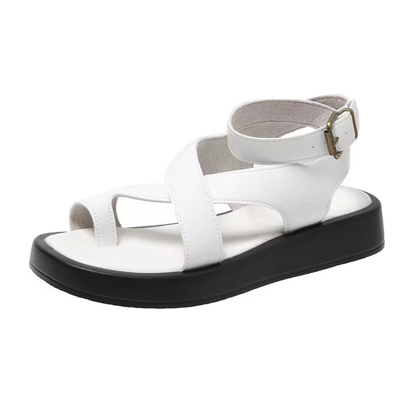 Casual Thick-Soled Clip Toe Sandals Summer Fashion Round Toe Beach Shoes With Back Buckle Strap Sandal For Women