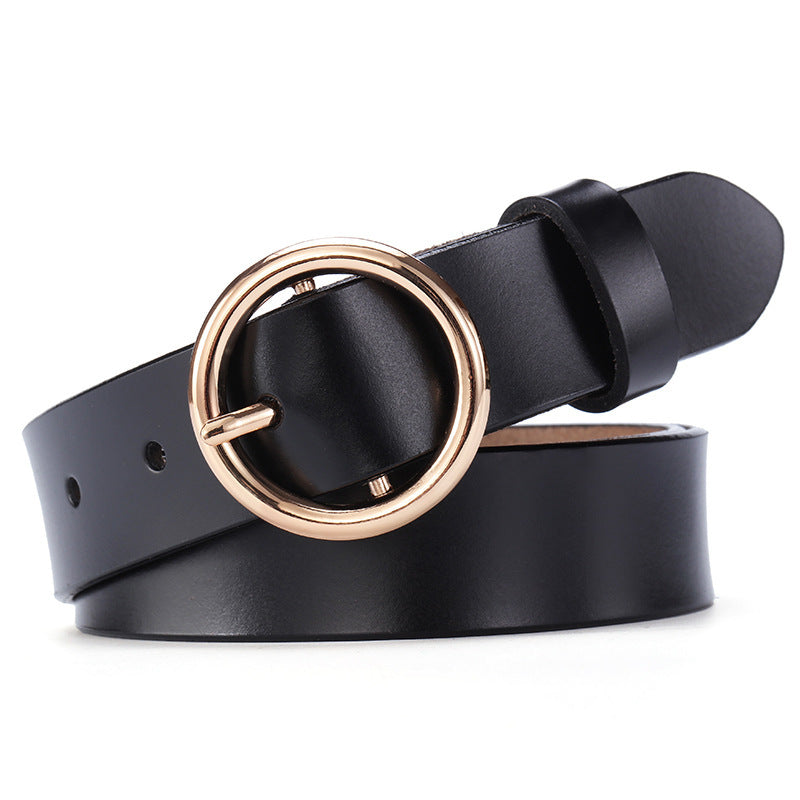 Round Buckle Belt Women Leather Korean Version Belt