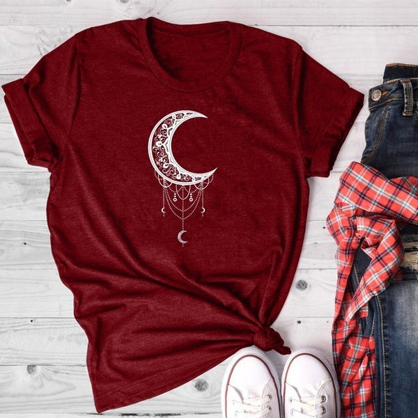 Sun Moon Women Tshirt O-neck T Shirt Women Cotton Printed Camiseta Mujer Short Sleeve Tshirt