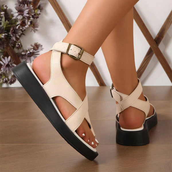 Casual Thick-Soled Clip Toe Sandals Summer Fashion Round Toe Beach Shoes With Back Buckle Strap Sandal For Women