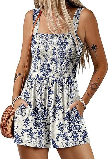 Flower Print Shorts Jumpsuit Summer Fashion Sleeveless Beach Bodysuit