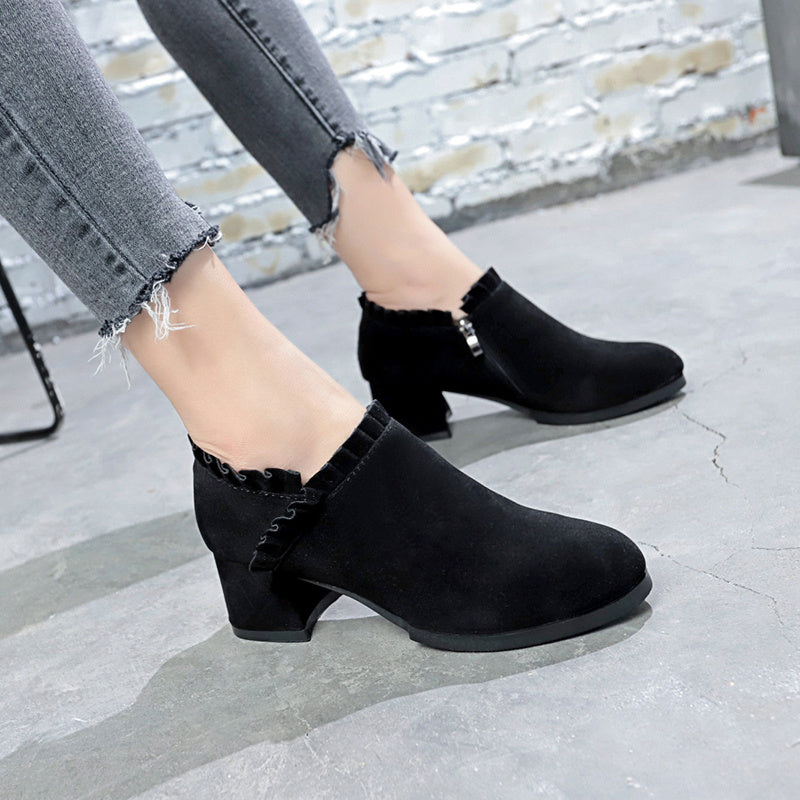 Frosted Martin Boots Women''s British Style Naked Boots Children''s Short Boots Thick Heel Tooling Boots Pointed High Heel Women''s Boots Spring And Autumn Single Boots