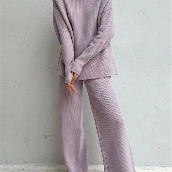 2 Pieces Women Sets Knitted Tracksuit Turtleneck Sweater