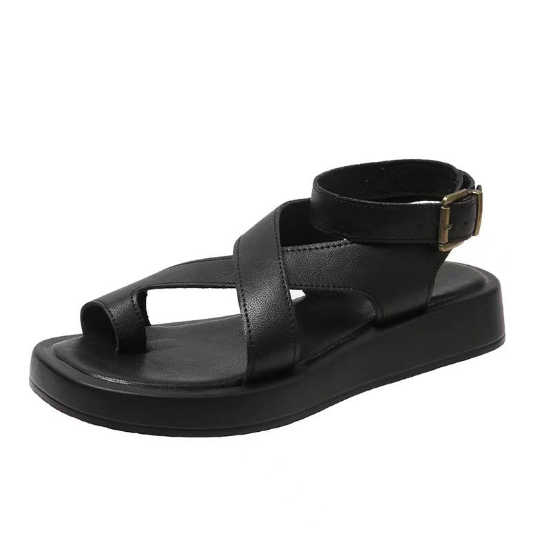 Casual Thick-Soled Clip Toe Sandals Summer Fashion Round Toe Beach Shoes With Back Buckle Strap Sandal For Women