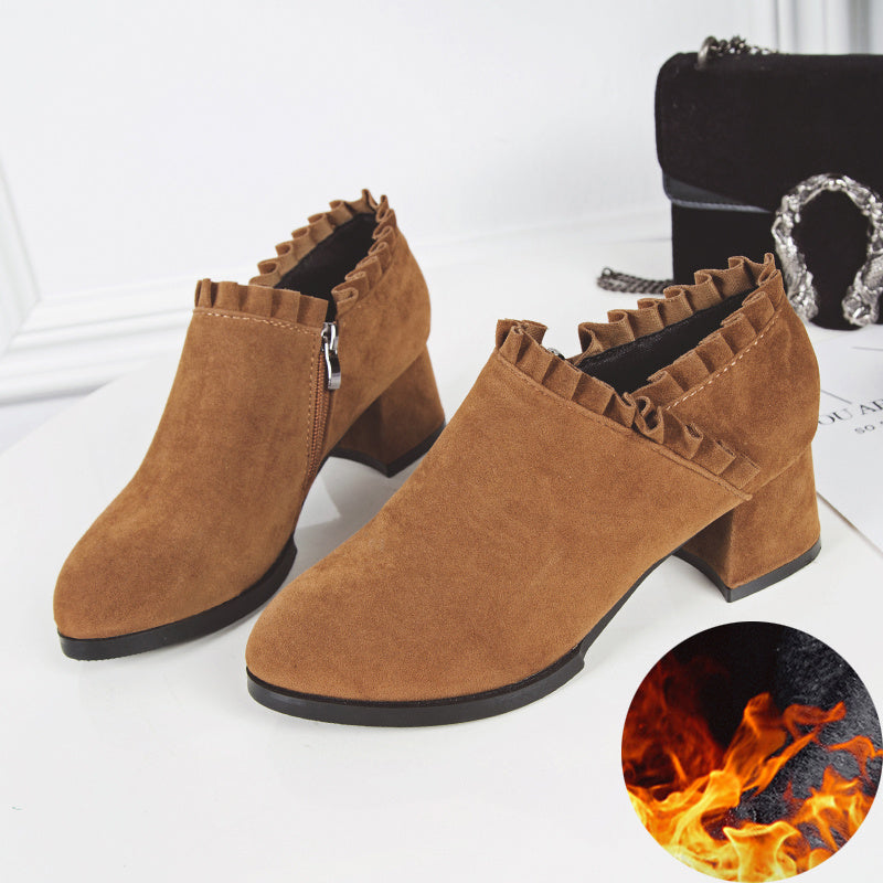 Frosted Martin Boots Women''s British Style Naked Boots Children''s Short Boots Thick Heel Tooling Boots Pointed High Heel Women''s Boots Spring And Autumn Single Boots